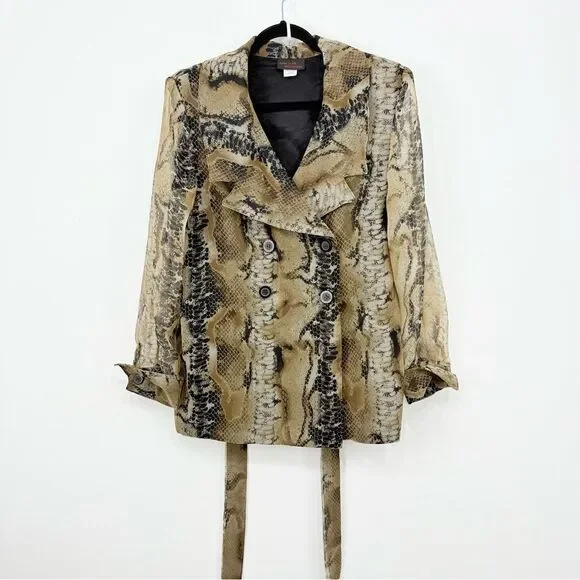 New York Extremes Black Taupe Snake Print Double Breasted Sheer Sleeve Blazer - Picture 7 of 16